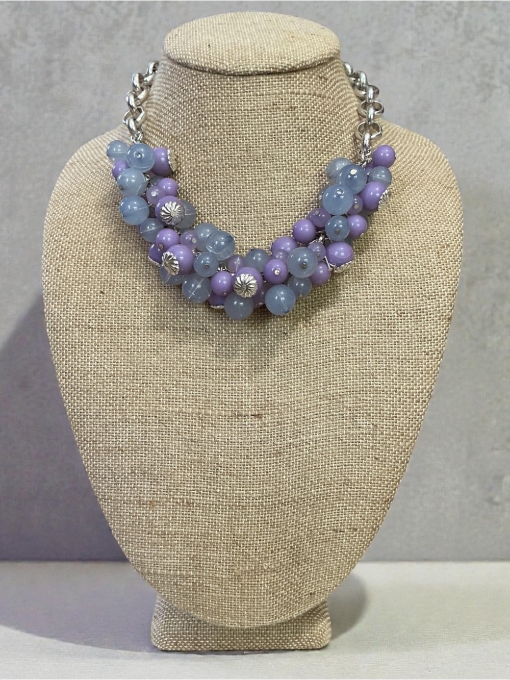 Cluster Bead Statement Necklace in Lavender and Periwinkle